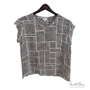 Vince Womens Size S Silk Pebble Dot Cream Black Popover Shift Short Sleeve Shirt